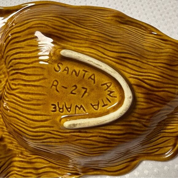 Vintage MCM Santa Anita Ware R-27 Three Leaf Glossy Glazed Art Pottery Dish - Picture 7 of 9